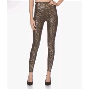 SPANX Faux Leather Women's Leopard Print Leggings Sz S P  Black Metallic‎ Gold